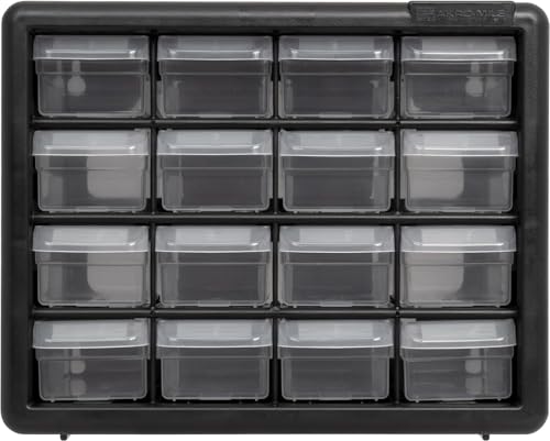 Akro-Mils 16-Drawer Plastic Cabinet for Garage Organization, Beads, Makeup Organizer, Building Bricks Storage, Teacher Toolbox, 10-1/2" W x 6-1/2" D x 8-1/2" H, 10716 Black (Pack of 4) - size: 16 Drawer (Pack of 4)