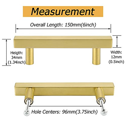 Goldenwarm 25 Pack Gold Cabinet Handles 3-3/4"(96mm) Brushed Brass Cabinet Pulls T Bar Drawer Pulls for Kitchen Cupboard & Drawer Hardware - color: Gold, size: 3-3/4 Inch Hole Center