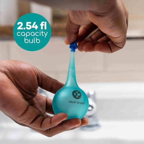Medi Grade Ear Bulb Syringe 75ml (2.54 fl oz) – Quad Stream Ear Syringe for Ear Irrigation - Gentle Earwax Removal Tool – Bulb Syringe Ear Wax - with Travel Friendly Ear Cleaning Kit - size: 75ml