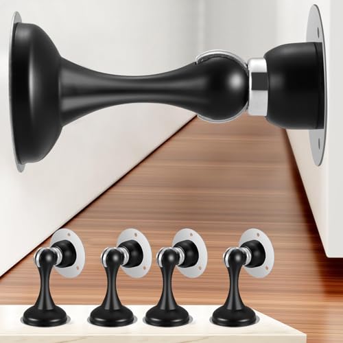 4 Pack Magnetic Door Stop No Drilling Door Stop with 3D Adhesive Tapes Keep Door Open Door Stainless Steel Screws for Stronger Mount (Black) - color: Black, size: 4 Pack