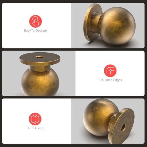 homdiy 30 Pack Antique Cabinet Knobs, Round Retro Brass Drawer Dresser Handles Ball Metal Kitchen Hardware for Cupboard, 1 Inch - color: Antique Brass, size: 1 in(25mm)
