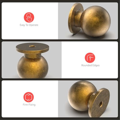 homdiy 30 Pack Antique Cabinet Knobs, Round Retro Brass Drawer Dresser Handles Ball Metal Kitchen Hardware for Cupboard, 1 Inch - color: Antique Brass, size: 1 in(25mm)