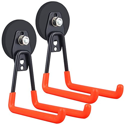 MUTUACTOR Magnetic Hooks,2PCS Storage Magnetic Hooks Heavy Duty,Anti-Scratch Magnetic Mounting Garage Magnet Hooks for Organizing Power Drill,Garden Tools,Hose,Tool Chest,Steel Pegboard,Workshop - style: 2.6in Magnet L Red Hooks 2PCS
