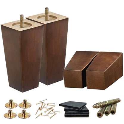 SHANJUE Wood Furniture Legs - 6 inch Sofa Legs Pack of 4 Square Brown Couch Legs, Mid Century Chair Feet, Sofa Replacement Parts, for Dresser, Sideboard, Recliner, Coffee Table - size: 6 inches