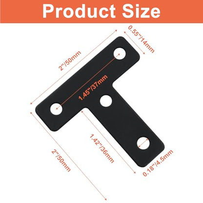 Bivethoi 20 Pcs T Shape Flat Mending Plates 50mm x 50mm (2" x 2") T Corner Braces T Bracket Connector Fixing Repair Plates for Wood Furniture, Cabinet, Windows, Black - size: 50x50mm/2"x2", style: T shape