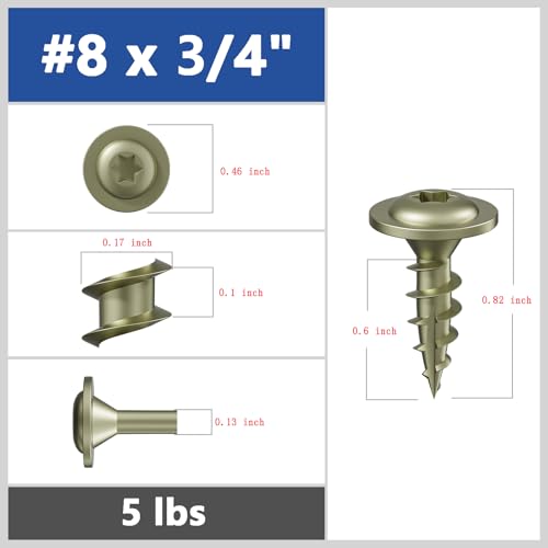 Wensilon (1 lbs)#8 x 3/4" Yellow Lag Screws, Structural Wood Screw, Heavy Duty Construction Screw, Rust Resistant, Washer Head, Black Coated Exterior Wood Screws, Star Drive with Bit - color: Yellow, size: #8 x 3/4"