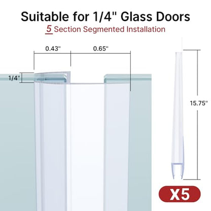 AmazerBath 5 PCS Shower Door Side Seal Strip -15.75 Inches x 5, 5 Sections Segmented Shower Installation Kit, Frameless Glass Door Seal Strip - Suitable for 1/4 Inch Glass - style: Side Seal 1/4