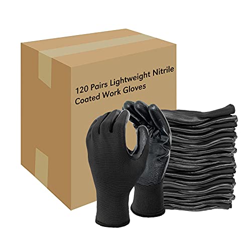 Evridwear Nitrile Coated Work Gloves,Superior Oil Resistance with Grip for Men Women Automotive,Gardening, Mechanic - color: Black 120 Pairs, size: X-Large