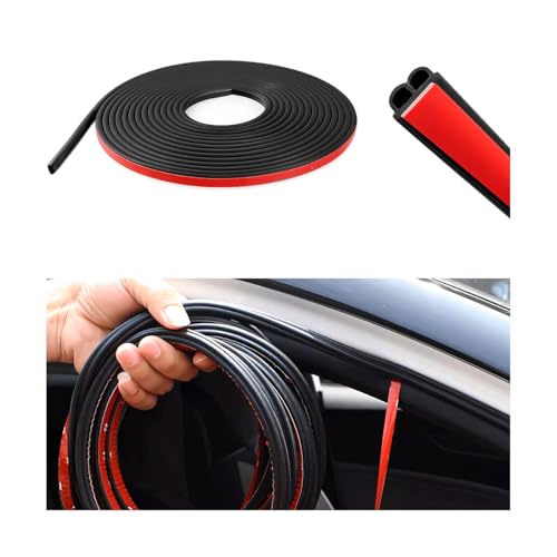 Double Layer Car Door Rubber Seal Strip, 32.80FT 2 Holes Noise Insulation Automotive Sealing Strip Stickers, Self-Adhesive Vehicle Stripping Edge Protector Accessories, Universal Fit
