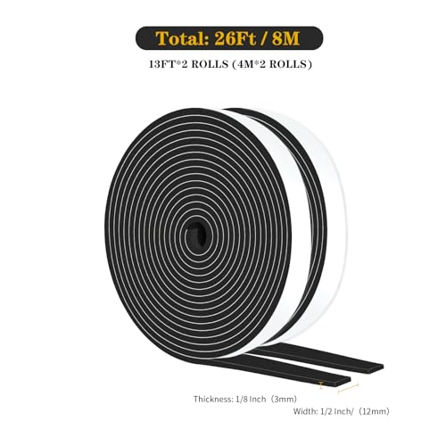 Weather Stripping,Weather Stripping Door Seal Stripping,Strong Adhesive, Lightproof, Soundproof Foam,Door Seal Strip for Door Frame,Window Frame,Sliding Door (Black, 1/2 in x 1/8 in x 26Ft) - size: 1/2 In x 1/8 In x 26Ft
