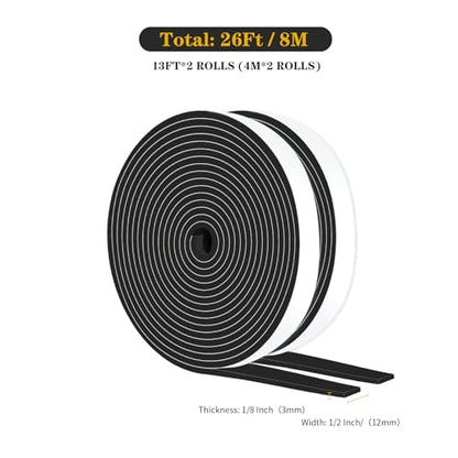 Weather Stripping,Weather Stripping Door Seal Stripping,Strong Adhesive, Lightproof, Soundproof Foam,Door Seal Strip for Door Frame,Window Frame,Sliding Door (Black, 1/2 in x 1/8 in x 26Ft) - size: 1/2 In x 1/8 In x 26Ft