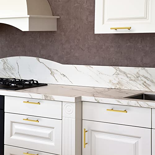 10 Pack Cabinet Handles with 3.75 Inch (96mm) Hole Center Brushed Brass Cabinet Pulls Stainless Steel Drawer Pulls, Kitchen Knobs for Dresser Drawer, 6 Inch Overall Length - color: Brushed Brass T-Shaped, size: 3-3/4" Hole Center