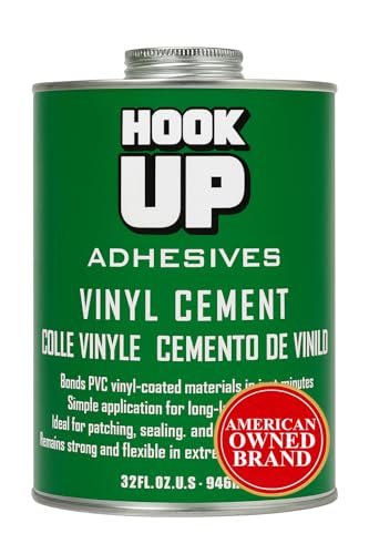 HOOK UP Adhesives Vinyl Contact Cement, Glue Waterproof, Fast-Drying Repair Adhesive for Pools, Inflatables, PVC, Air Mattresses, PVC Pipes, Tarps, Boats, Rafts, Upholstery Strong Bond, Cement 32 OZ