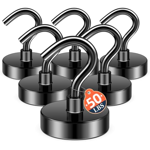 FINDMAG Black Magnetic Hooks, 50lbs Strong Magnetic Hooks for Hanging, Neodymium Rare Earth Heavy Duty Magnets with Hooks, N52 Magnet Hooks for 2026 Cruise Cabin Ship Essentials, Travel, 6 Pack - color: Black, size: 6Pack 50LBS+