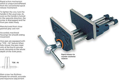 Groz 39012 Quick Release Woodworking Vise Jaw Width - 9", Jaw Opening - 13-1/2" - size: 9-inch