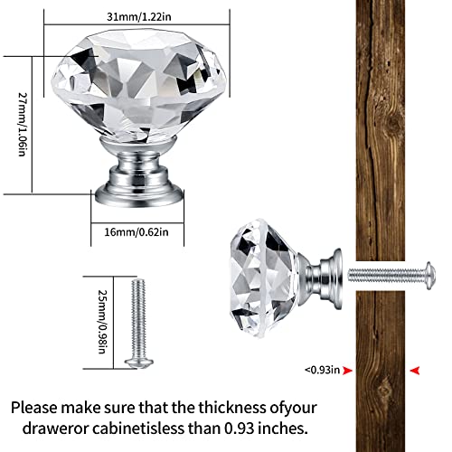 8 Pcs Crystal Cabinet Knobs, Decorative Diamond Shape Crystal Glass Dresser Knobs for Dresser Drawers Cupboard Wardrobe Furniture Cabinet Pulls Handles Kitchen Bathroom Bedroom Knob(Silver, 30mm) - size: 30mm/1.18inch (8 pcs Crystal Transparent)