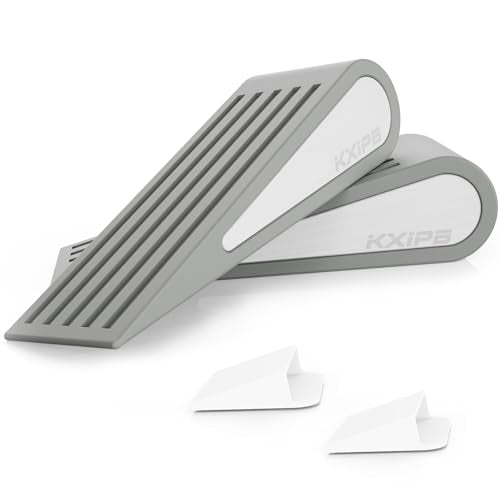 2 Pack Rubber Door Stopper Wedge - Grey Non-Slip Soft TPR High-Elastic & Zinc Alloy Metal Material Door Stops for Bottom of Heavy Duty Door Wall Protector for Home & School with Self Adhesive Holder - color: Gray