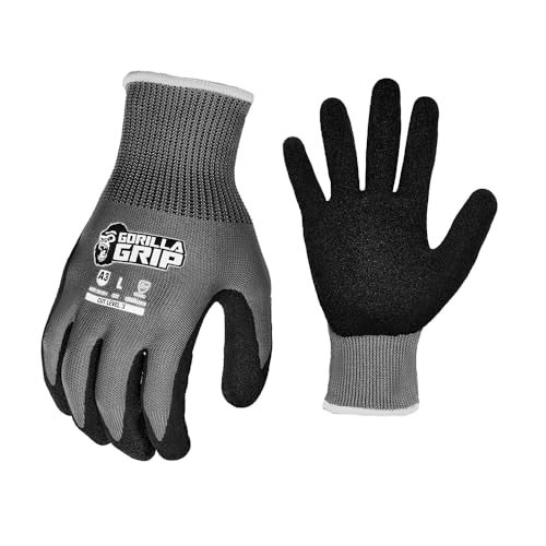 Gorilla Grip A3 Cut Resistant Work Gloves, Touschreen Compatible Safety Gloves, Breathable, Nitrile Coated, Grey - Large (12 Pack) - color: Grey A3 (12 Pack), size: Large
