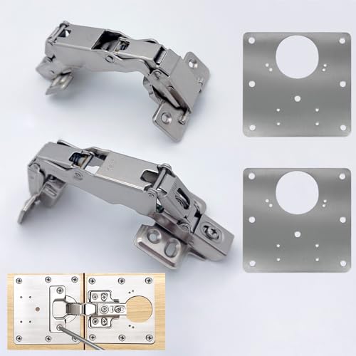 2Pack 180 Degree Cabinet Hinges for Older Cabinets,Stainless Steel Repair Plate,Concealed Hinge,Lazy Susan Cabinet Door Hinge Frameless﻿(Full Overlay)