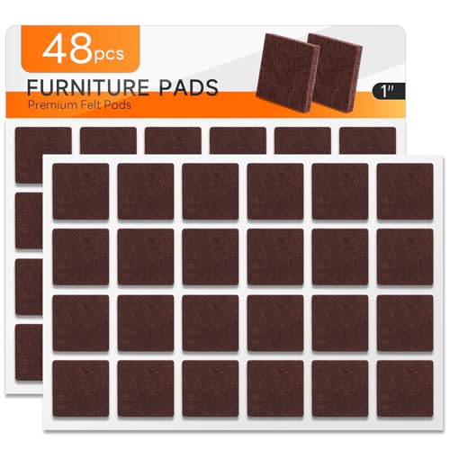 48 PCS Felt Furniture Pads, 1-inch Square Brown Chair Felt Pads, Felt Pads for Furniture Feet to Protect The Floor from Scratches,Reduce Noise (Brown) - size: Square 48PCS-Brown