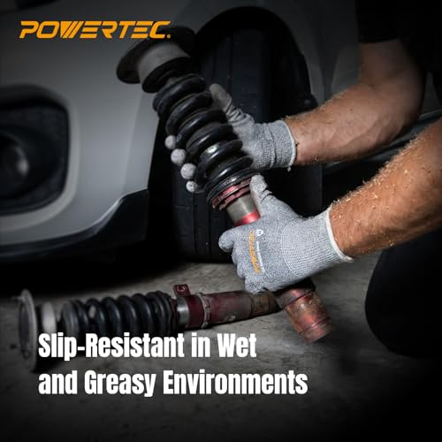POWERTEC Cut-Resistant Work Gloves ANSI A5 – Touchscreen-Compatible, Oil-Resistant Grip, Breathable & Washable Safety Gloves for Construction, Tile Installation & Metalwork, 1 Pair, Size M (72375) - size: Medium, style: Cut Resistant Gloves