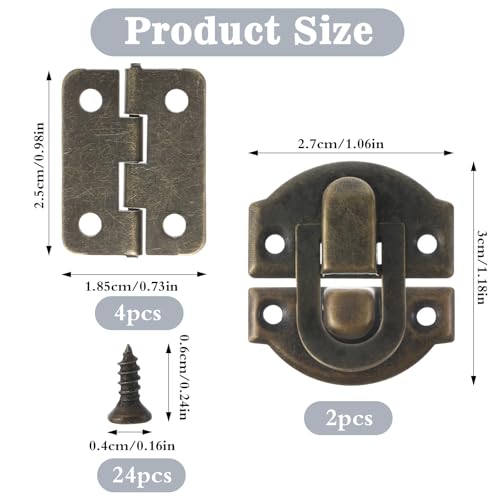 Ymapinc 2 Packs Small Hinges for Wooden Box,Mini Antique Bronze Wooden Box Hingesfor Crafts with Matching Screws for DIY Projects,Jewelry Boxs,Small Cabinet