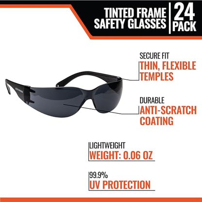 Malta Dynamics Safety Glasses – ANSI Z87+ Rated UV Eye Protection Glasses for Construction, Manufacturing, Scratch-Resistant - color: Tinted, size: 12 Pack
