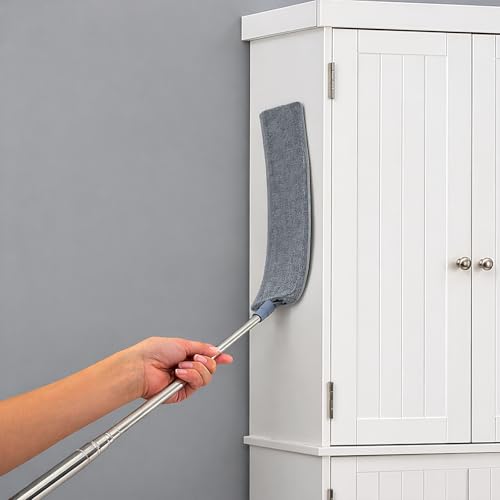 Retractable Gap Dust Cleaner with Extension Pole, Cleaning Tools with 3 Microfiber Dusting Cloths, Extendable Long Handle Duster for Cleaning Under Refrigerator Furniture Appliance - color: Gray