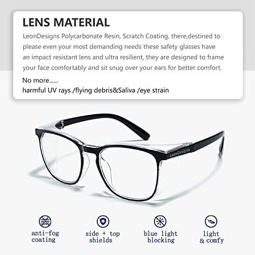Safety Glasses Anti-Fog Goggles Z87.1 Blue Light Blocking Anti-Dust UV Protection Glasses For Men Women (Black001) - color: Black001