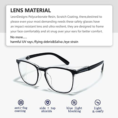Safety Glasses Anti-Fog Goggles Z87.1 Blue Light Blocking Anti-Dust UV Protection Glasses For Men Women (Black001) - color: Black001