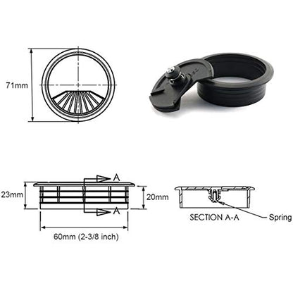 HJ Garden 2pcs 2-3/8 inch Desk Wire Cord Cable Grommets Hole Cover for Office PC Desk Cable Cord Organizer Plastic Cover Black - size: 1-3/8inch