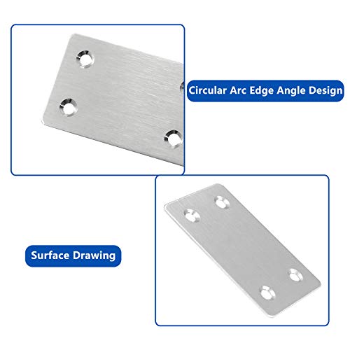 BokWin 12Pcs Flat Straight Mending Plates, 2.4" x 1.5" Mounting Bracket Plate, 0.05" Thickness Stainless Steel Straight Corner Brackets, Heavy Duty Flat Corner Brace for Furniture Repair with Screws - size: 2.4" X 1.5" (Silver)