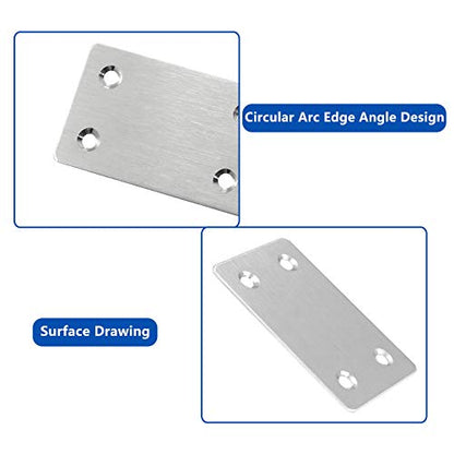 BokWin 12Pcs Flat Straight Mending Plates, 2.4" x 1.5" Mounting Bracket Plate, 0.05" Thickness Stainless Steel Straight Corner Brackets, Heavy Duty Flat Corner Brace for Furniture Repair with Screws - size: 2.4" X 1.5" (Silver)