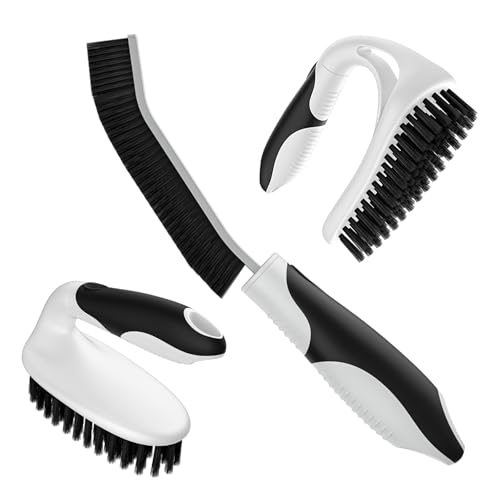 Cleangor Scrub Brush Set, Heavy Duty Scrub Brushes Crevice Cleaning Brush with Stiff Bristles, 3 Different Brushes Included for Household Use, Grout, Tile, Bathroom, Kitchen, Bathtub, Floor