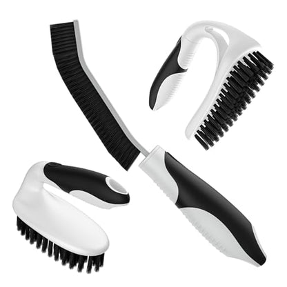 Cleangor Scrub Brush Set, Heavy Duty Scrub Brushes Crevice Cleaning Brush with Stiff Bristles, 3 Different Brushes Included for Household Use, Grout, Tile, Bathroom, Kitchen, Bathtub, Floor