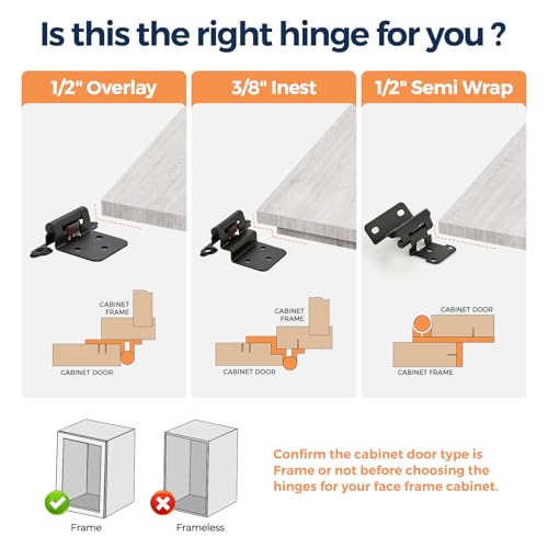 4 Pack (2 Pairs) 1/2" Overlay Cabinet Hinges, Matte Black Self-Closing Semi-Concealed Partial Wrap Face Frame Hinges for Cabinet Doors - color: Matte Black