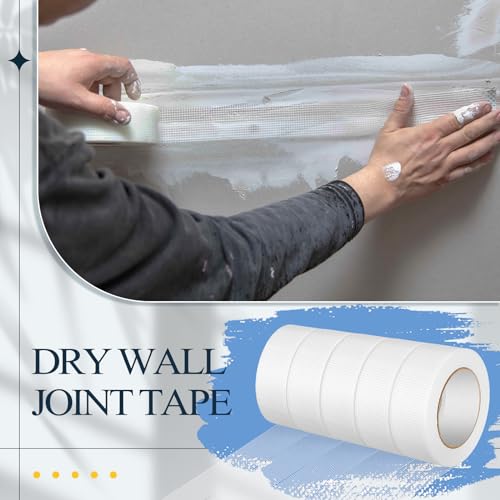 Pushglossy 5 Rolls Drywall Joint Tape 1.8 Inches x 492 ft Self Adhesive Fiberglass Mesh Drywall Joint Tape White Heavy Duty Wall Crack and Seam Patch for Repairing Joining Finishing