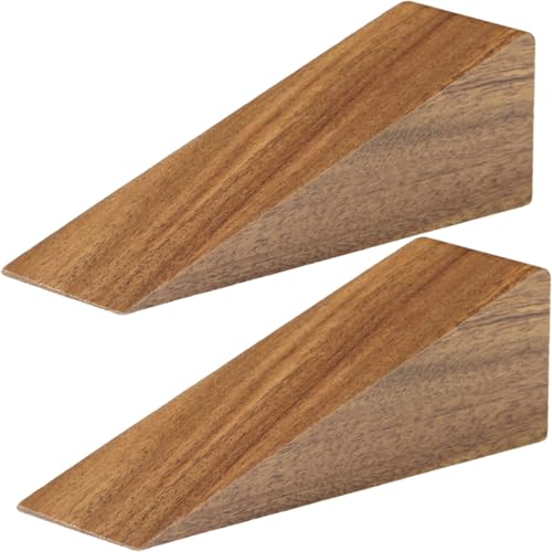 Decorative Wooden Door Stopper 2 Pack, Handcrafted Acacia Wood Wedge with Non-Slip Silicone Pad, Door Stop for All Floors - Home Security Door Jammer Fit for Bottom Seam (0.2" - 1.4")