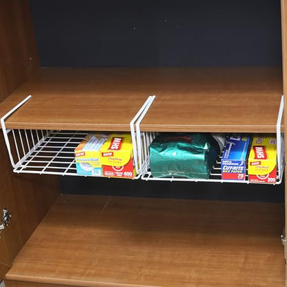 Simple Houseware Under Shelf Basket, White – 2-Pack Space-Saving Storage Organizer for Kitchen, Pantry, Closet, Office – Wire Metal Shelf Organizer, No Tools Required - size: 2 Pack