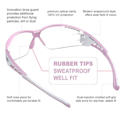 HTS HUNTERSKY Super Flexible Lightweight Anti Fog Wrap-Around U6 Clear Shooting Safety Glasses with ANSI Z87.1 Scratch Resist - color: Light Pink / Clear (1 Pack)
