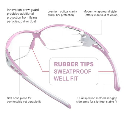 HTS HUNTERSKY Super Flexible Lightweight Anti Fog Wrap-Around U6 Clear Shooting Safety Glasses with ANSI Z87.1 Scratch Resist - color: Light Pink / Clear (1 Pack)