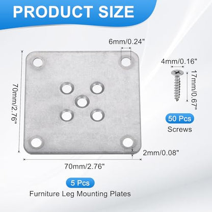 uxcell 5Pcs Furniture Leg Flat Mounting Plates, 70mm/2.8inch Flat T-Plate Connector Attachment Bracket Base with Screws for Chair Sofa Cabinet Repair - size: 70mm