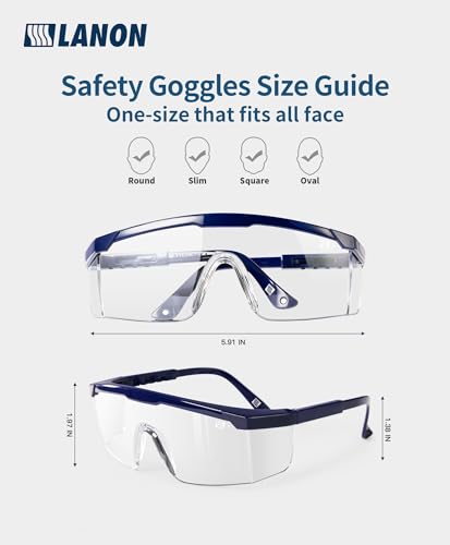 LANON Anti-Fog Safety Goggles with Adjustable Temples, 2.5 Times ANSI Z87.1 Double-sided Antifog, Side Protection, High Transmission, Lightweight & Comfortable Safety Glasses