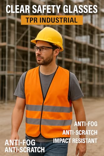 Safety Glasses, ANSI Z87.1 Certified with Anti-Fog and Scratch Resistant Lenses, Adjustable with Black Frame - color: Black