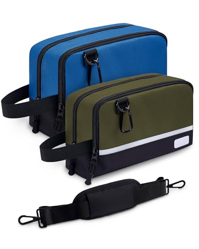 2 Pack Small Tool Bags Zipper Pouch for Organizing, with Adjustable Shoulder Strap & Carabiner, Utility Small Tool Pouch with Multi Pocket Compartments and Label Area (12" & 10") - color: Green/Blue