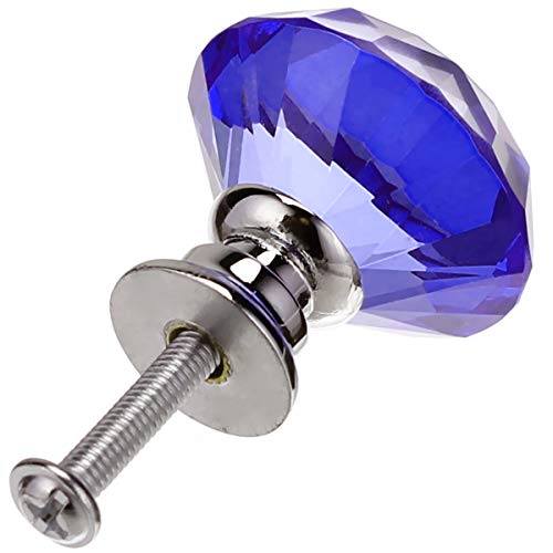 Akstore 10 Pcs Crystal Glass Cabinet Knobs 30mm Diamond Shape Drawer Kitchen Cabinets Dresser Cupboard Wardrobe Pulls Handles (Blue) - color: Blue