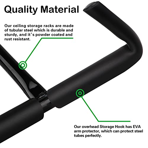4 Set Overhead Garage Storage Rack, Heavy Duty Overhead Storage Double Hook, Ceiling Mount Hanger Safe Racks Hooks, Hanging for Lumber Ladder Storage & Other Bulky Items (Pack of 4 - Black) - size: Width 16.5in/42cm 4 Pack