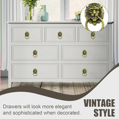 5 Pcs Antique Cabinet Drawer Knobs Pulls with Screws, Vintage Bronze Drop Ring Handles Knobs Hardware for Dresser Cupboard Closet Jewelry Box (Lion Head) - style: Lion Head
