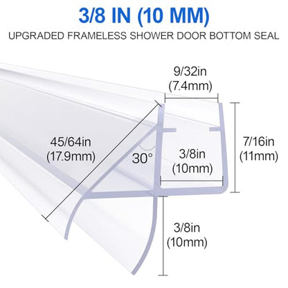 Yecaye 3 Pack 39" Frameless Shower Door Bottom Seal, 3/8" (10mm) Glass Seal Strip, Shower Door Sweep with Drip Rail, Stop Leaks and Create a Water Barrier - style: New Bottom-3/8"x39"