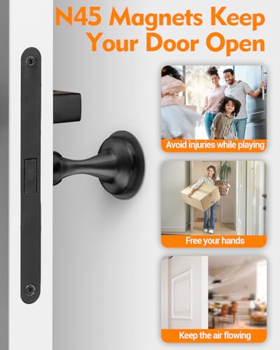 Door Stoppers Magnetic Door Catch - 2 Pack Stainless Steel Heavy Duty Door Holder Stops for Bottom Top of Door - Wall Floor Mounting No Drill 3D Adhesive & Screws Strong Magnet Keep Door Open - style: 2 Pack-Black